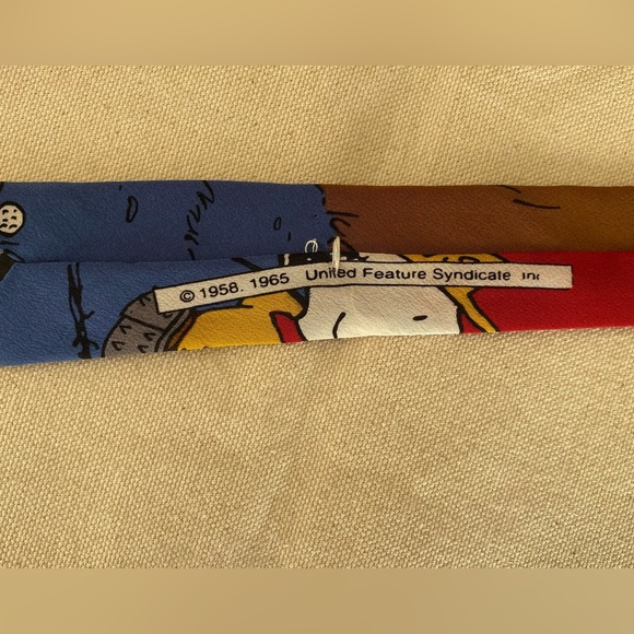 Peanuts Snoopy Golfing Blue Red Necktie Vintage 60s 70s Golfer Casual 100% Silk - Picture 6 of 7